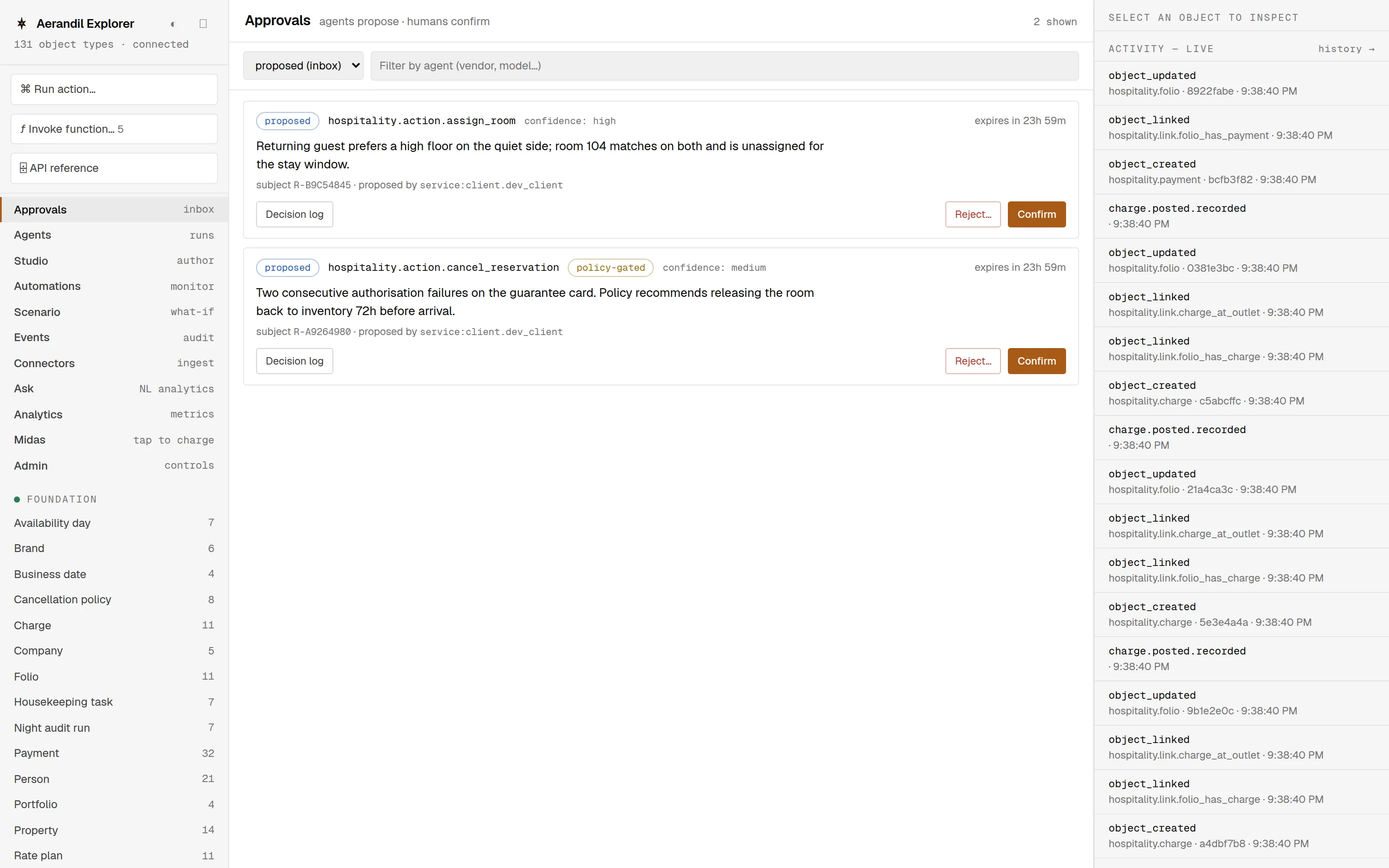 The Explorer approvals inbox — agent-proposed actions awaiting human confirmation