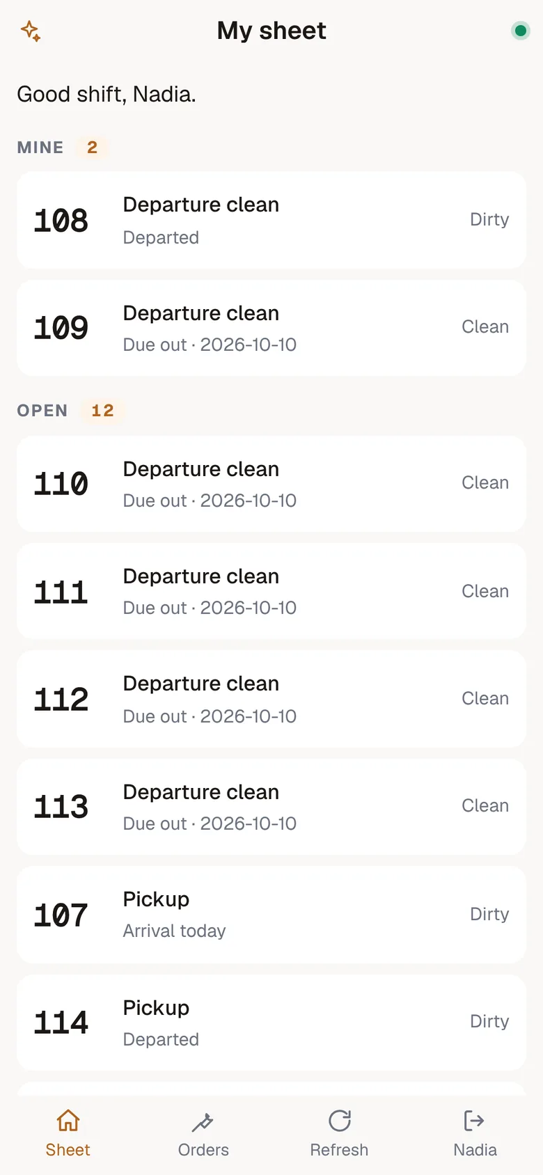 The Ithaca mobile app: a housekeeper's sheet of rooms